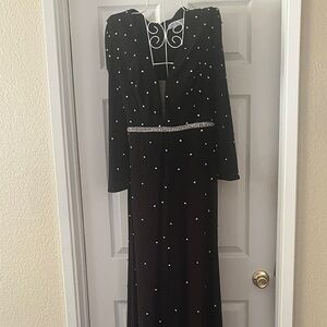 Mac Duggal Black Long Sleeve Dress with Rhinestone Accents